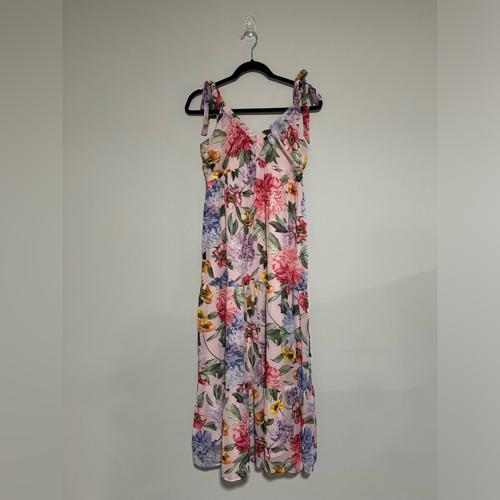Express Floral Tie-Strap Maxi Dress in Pink and Multicolor
